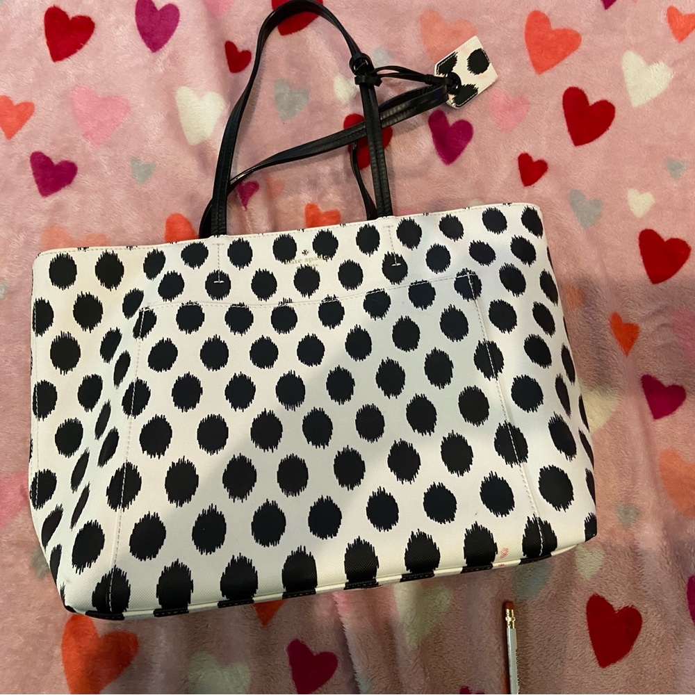 Kate Spade  Blurred Black and White Polka Dot Shoulder Bag